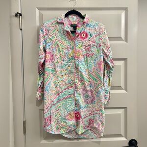 Lauren Ralph Lauren Pajama Night Gown Shirt  Dress Pink Floral Flower Paisley